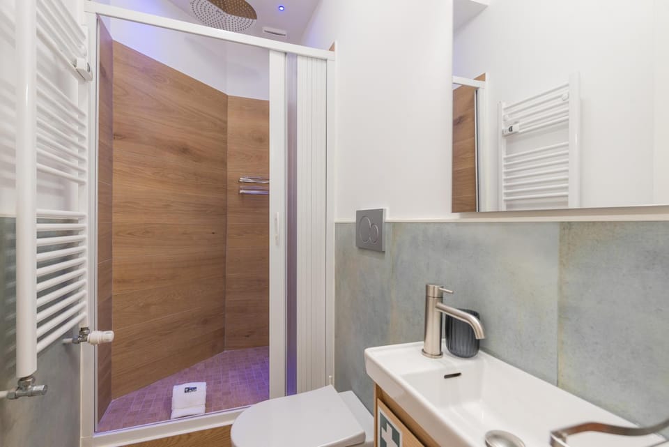 Shower, Toilet, Bathroom, hair dryier, towels