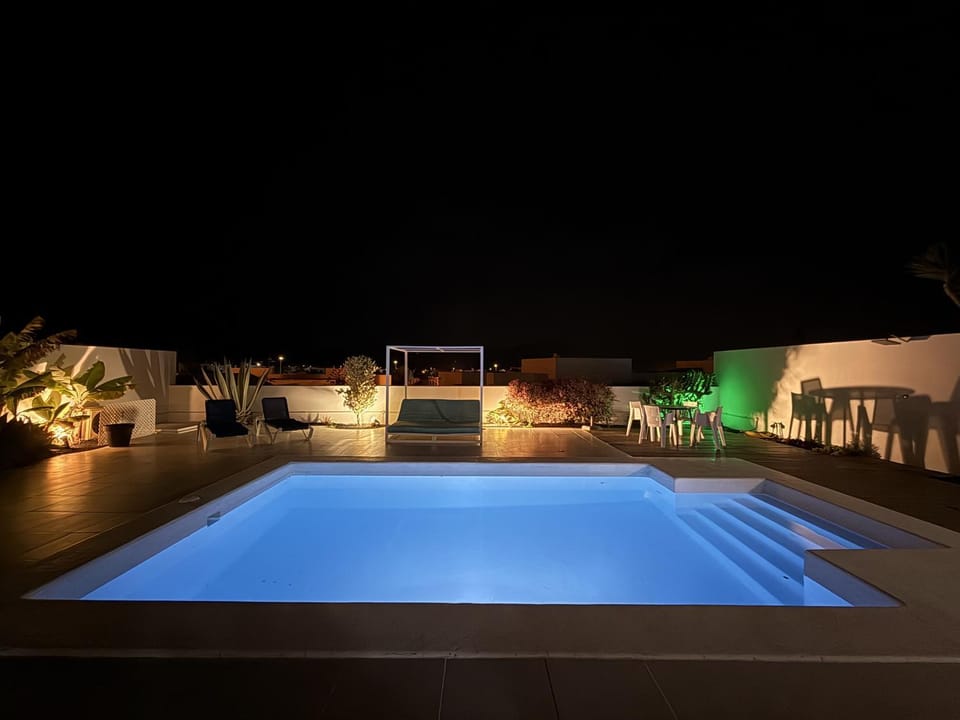 Night, Pool view, Swimming pool, Swimming pool