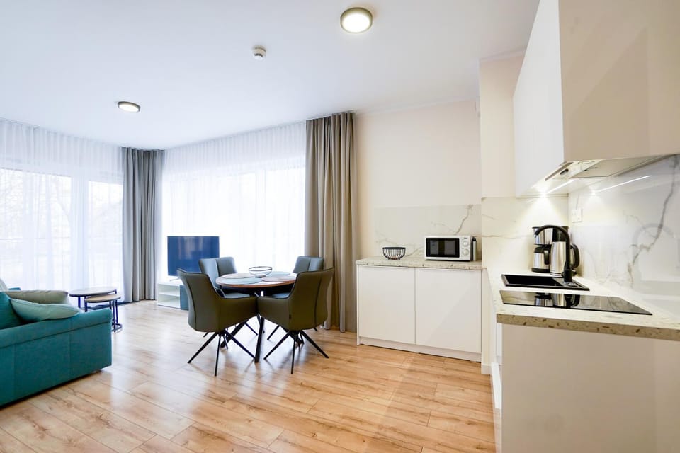 Kitchen or kitchenette, Living room, Seating area, Dining area, stove