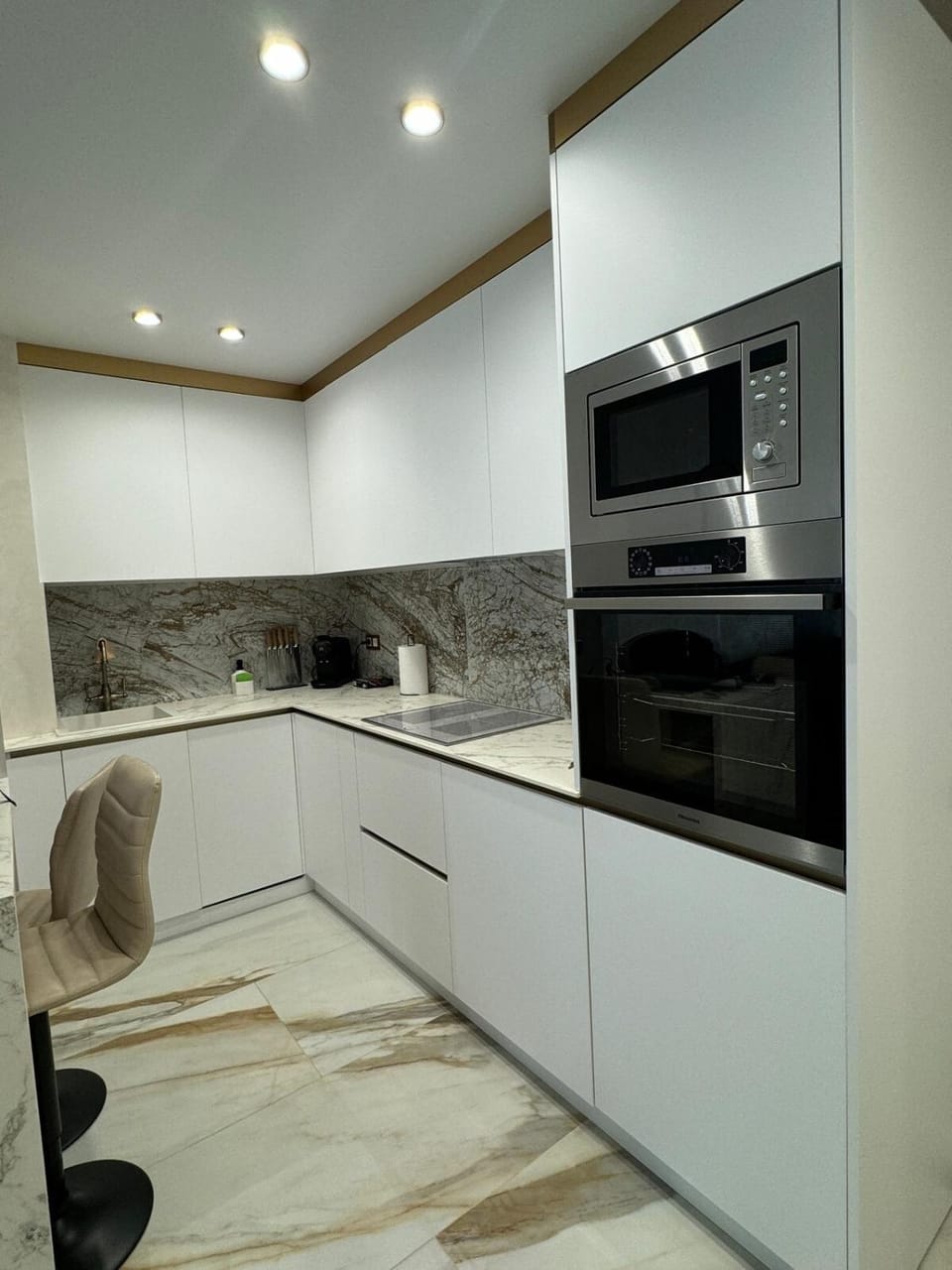 Kitchen or kitchenette, stove