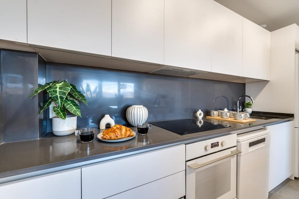 Kitchen or kitchenette, dishwasher, stove