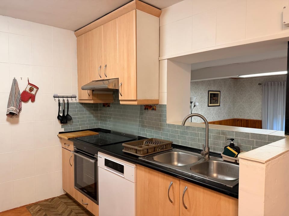 Kitchen or kitchenette, dishwasher, stove