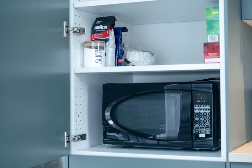 Kitchen or kitchenette, microwave