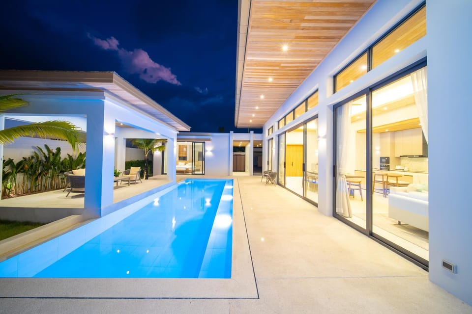 Night, Pool view, Swimming pool
