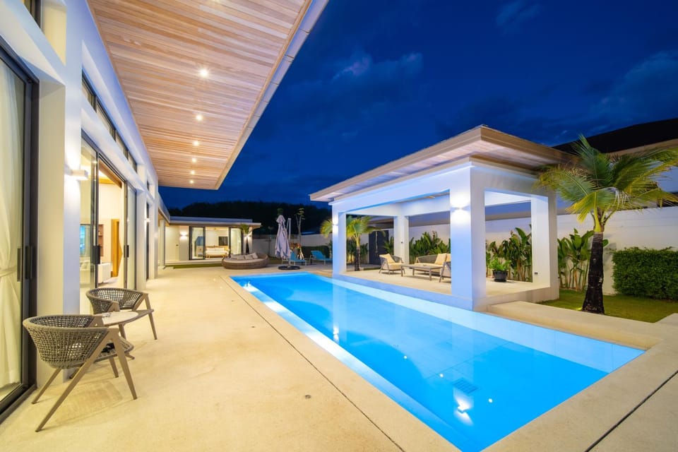 Night, Pool view, Swimming pool