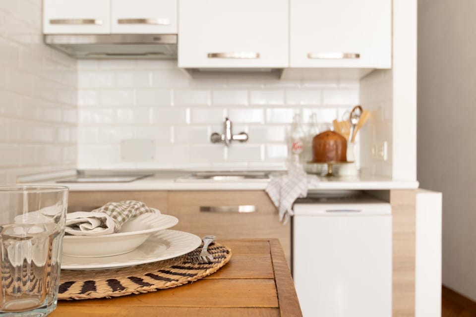 Kitchen or kitchenette, stove