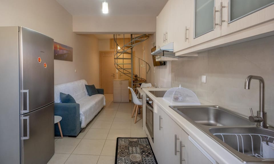 Kitchen or kitchenette, Living room, oven, stove