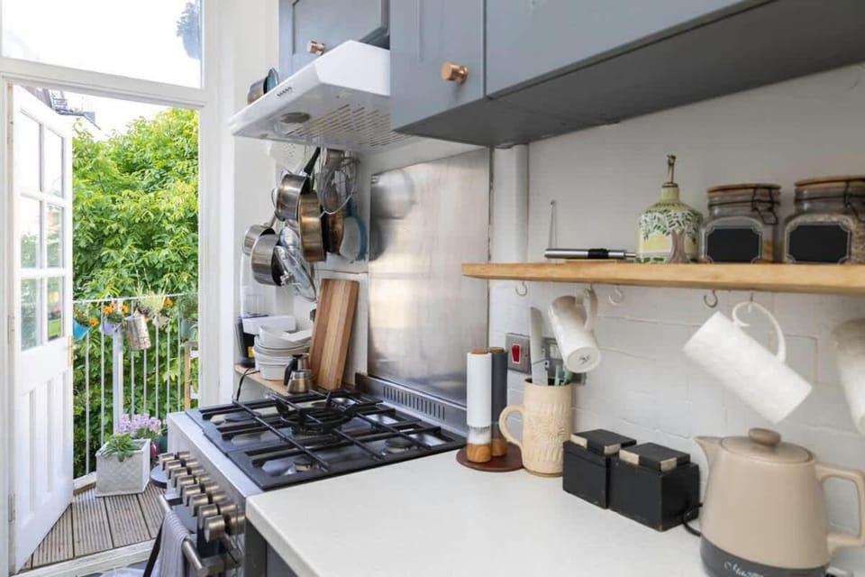 Kitchen or kitchenette, stove