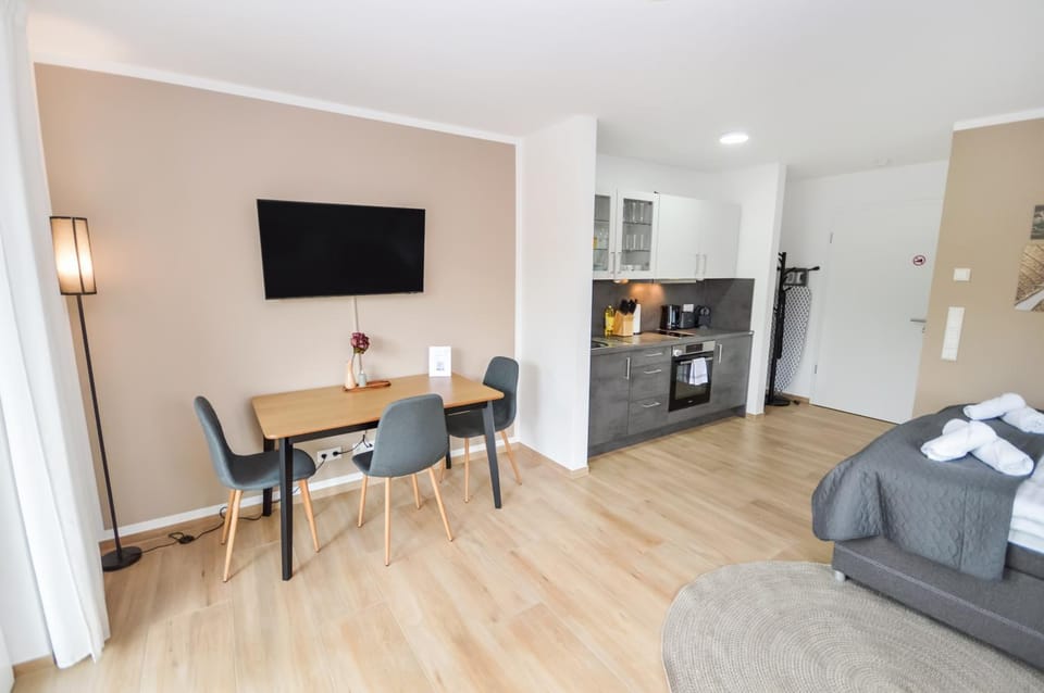 Bed, TV and multimedia, Kitchen or kitchenette, Living room, Photo of the whole room, Seating area, Bedroom
