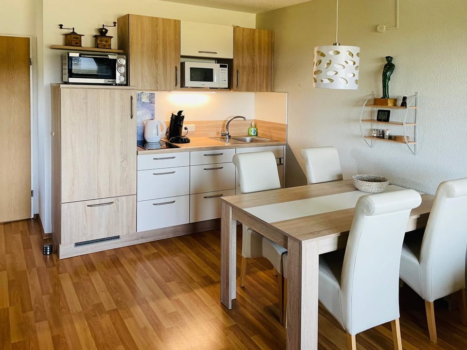 Kitchen or kitchenette, Dining area, microwave, oven, stove, toaster