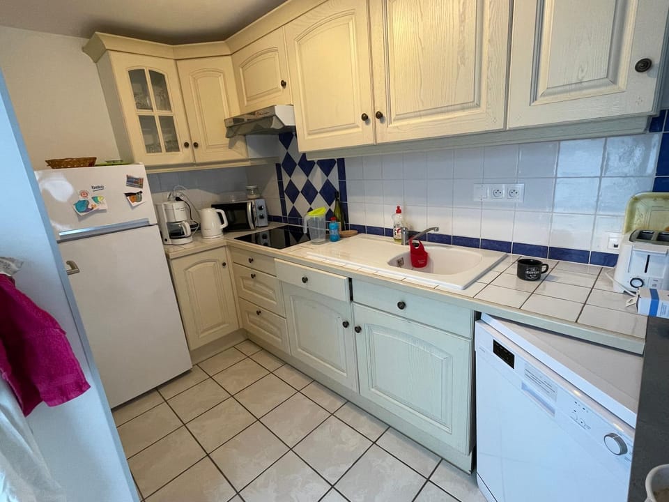 Kitchen or kitchenette, dishwasher, stove