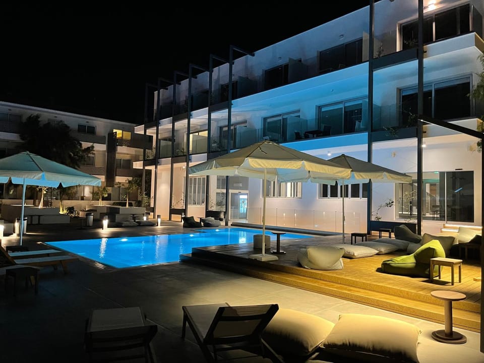 Property building, Night, Swimming pool