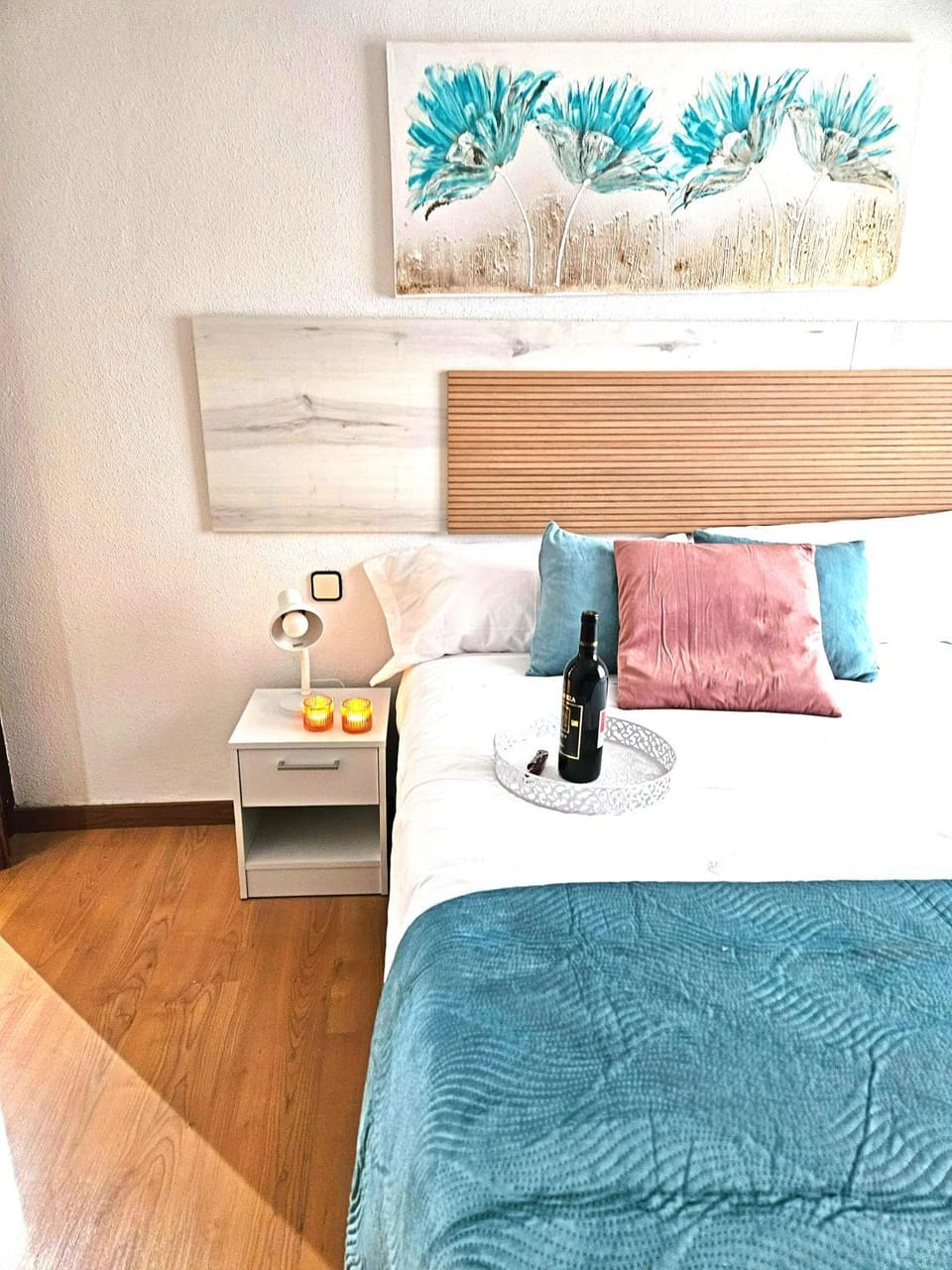 Bed, wardrobe