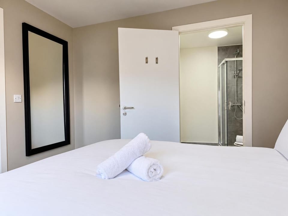 Bed, Bathroom, Photo of the whole room, Bedroom, towels, wardrobe