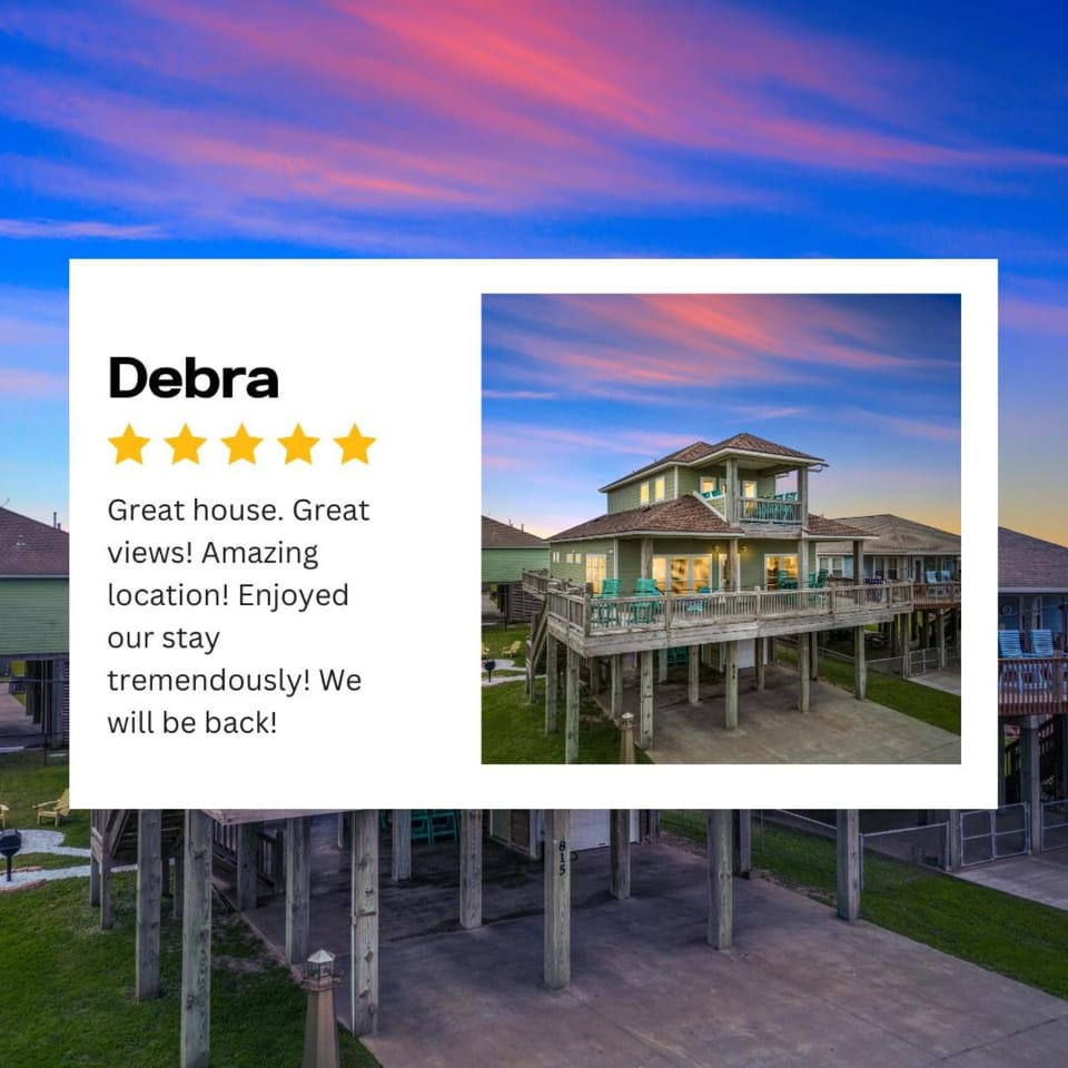 Seas the Day! 4BR Retreat, Hot Tub, Game Room, Firepit & Gulf Views House in Bolivar Peninsula
