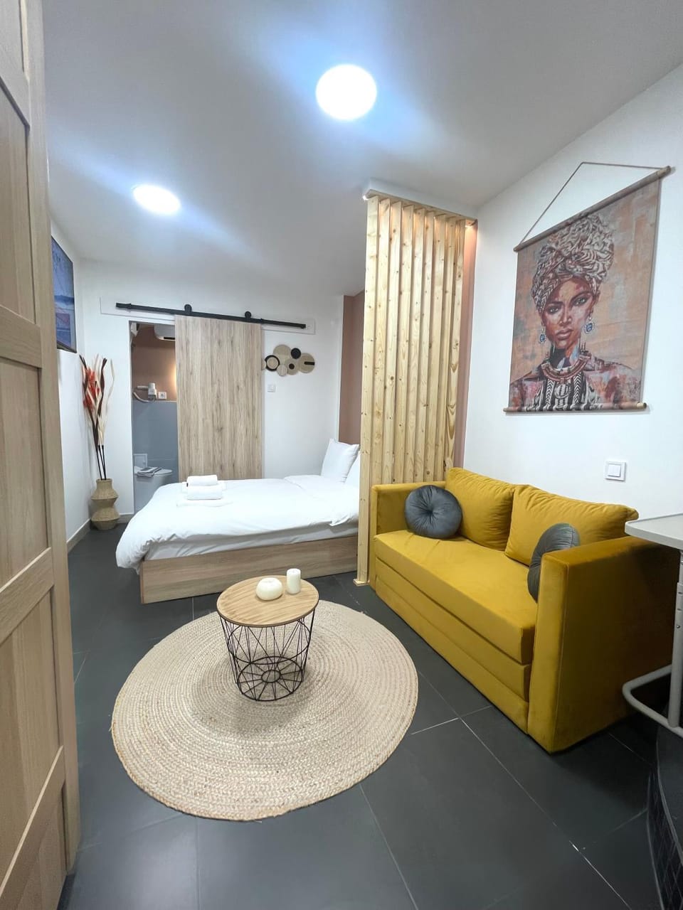 Bed, Living room, Photo of the whole room, Seating area, Bedroom