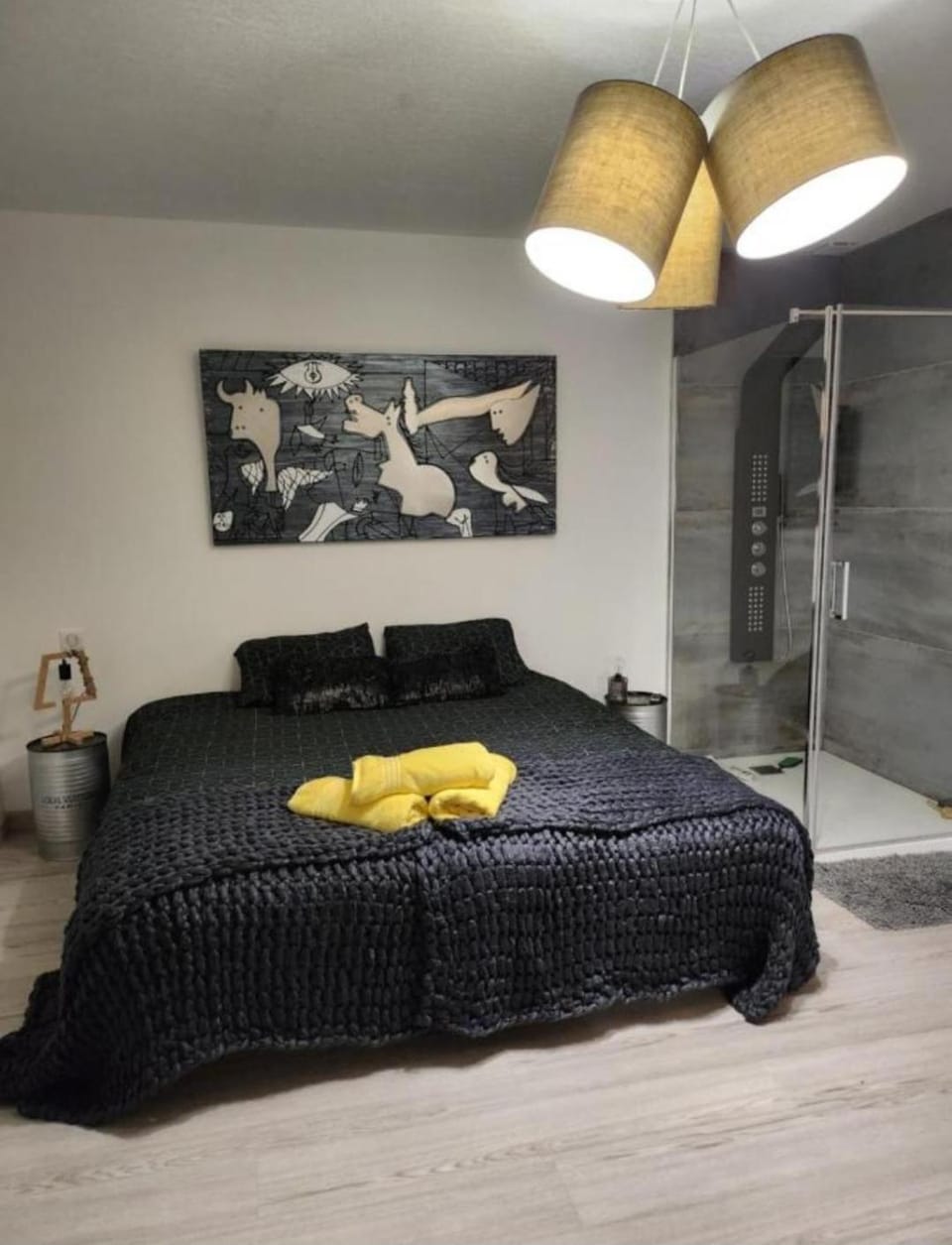 Shower, Bed, Photo of the whole room, Bedroom, towels