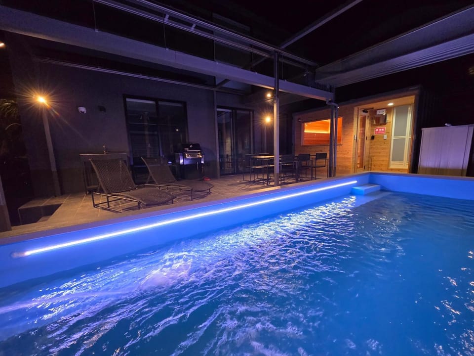 Night, Pool view, Swimming pool