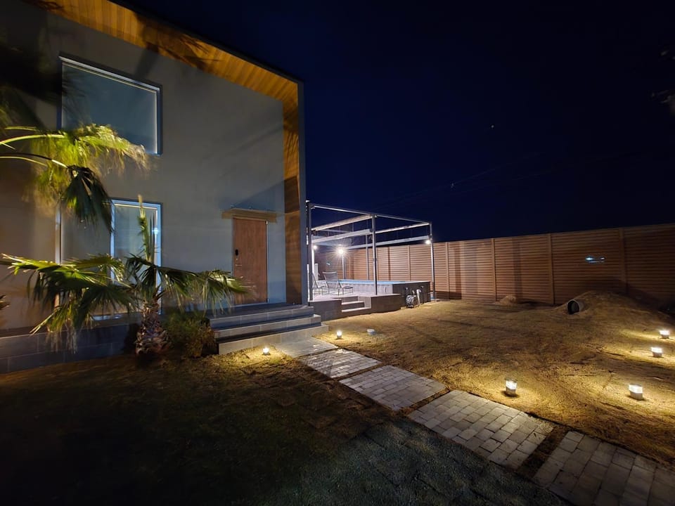 Property building, Night, Garden