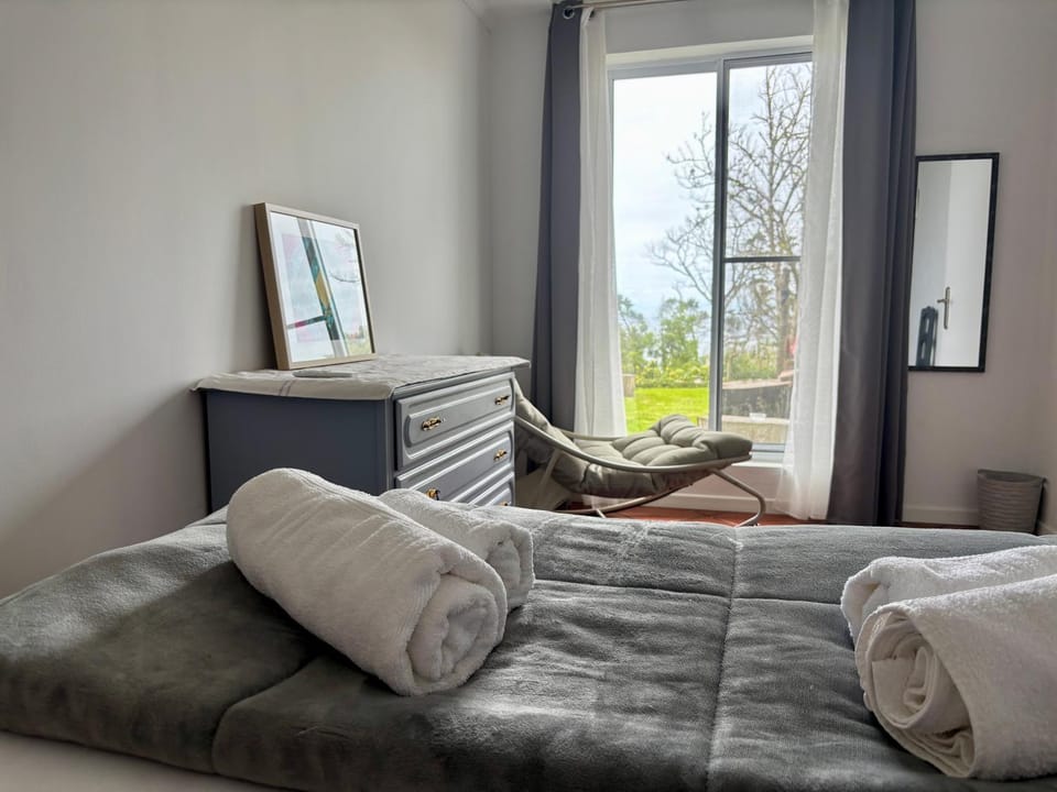 Bed, Natural landscape, Seating area, Bedroom