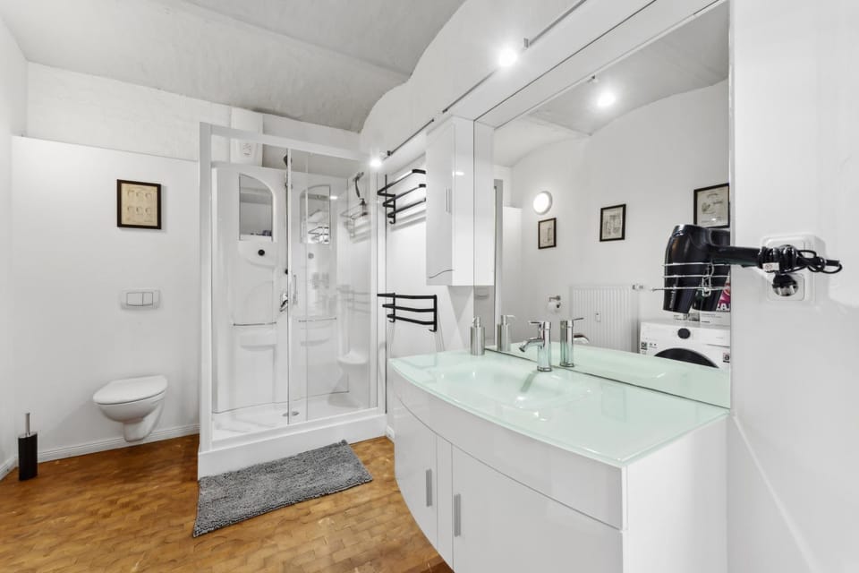 Shower, Toilet, Bathroom, hair dryier, washing machine, dryer