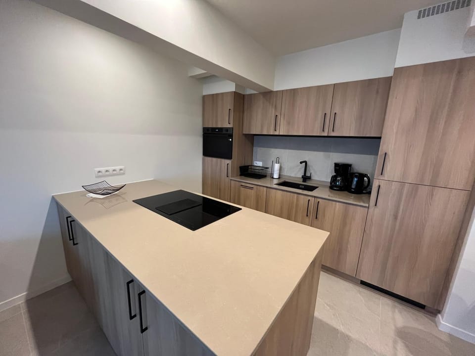 Kitchen or kitchenette, dishwasher, stove