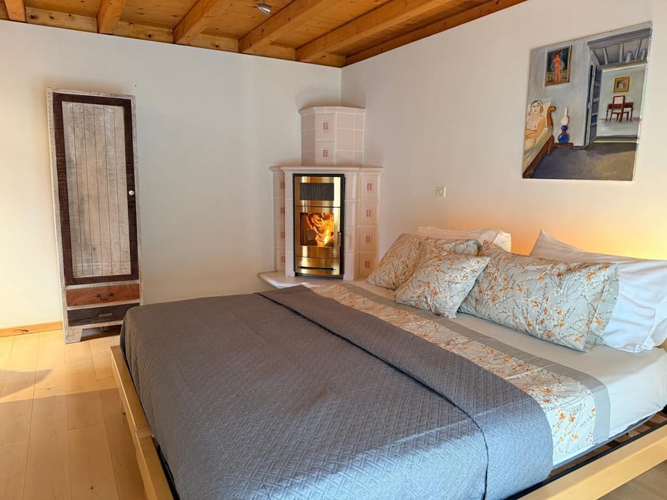 Bed, Photo of the whole room, Bedroom, fireplace