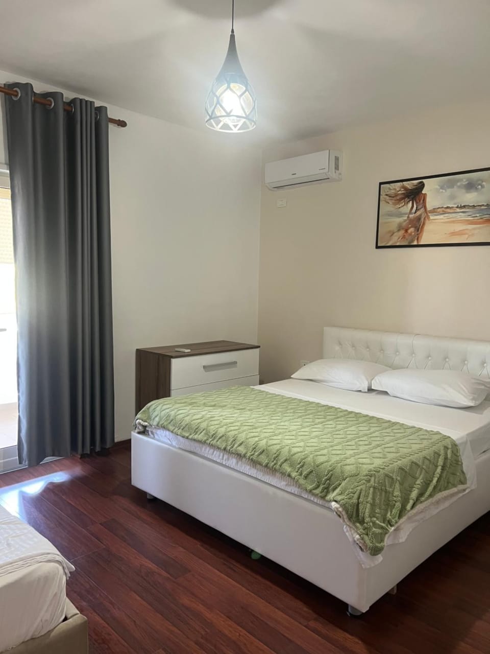 Bed, Photo of the whole room, Bedroom, towels, air conditioner