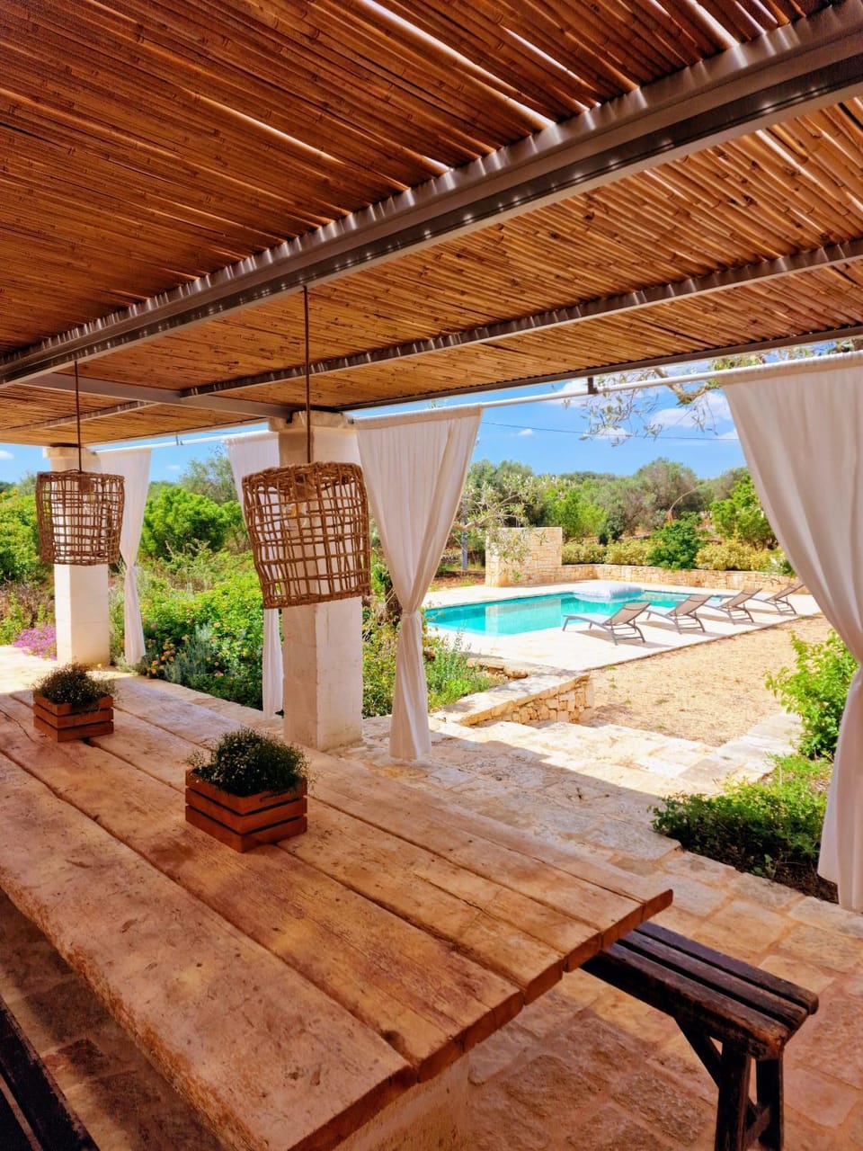 Patio, Day, Natural landscape, Garden view, Pool view, Swimming pool