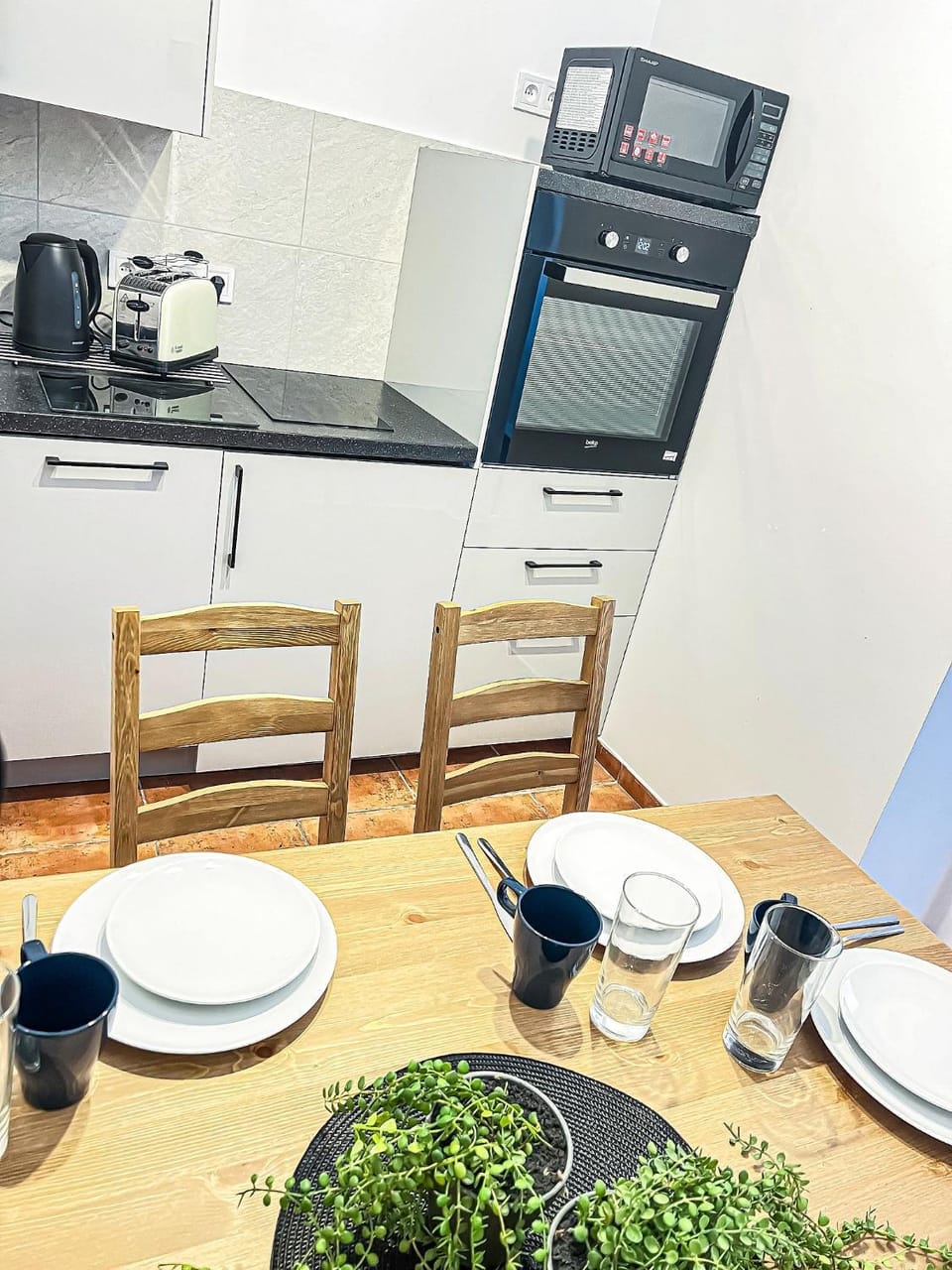 Kitchen or kitchenette, stove, toaster