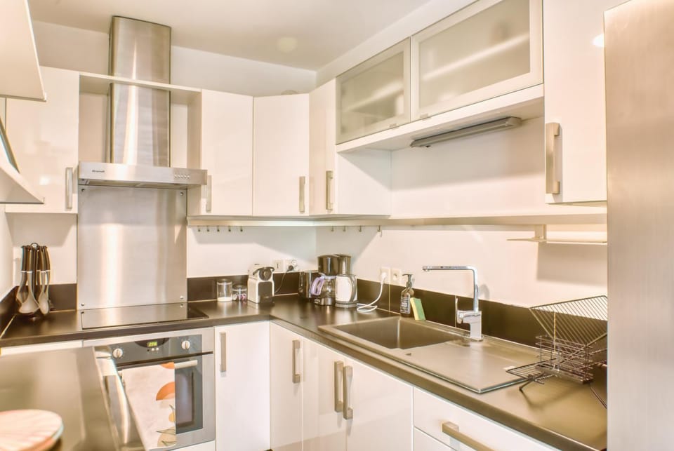 Kitchen or kitchenette, stove