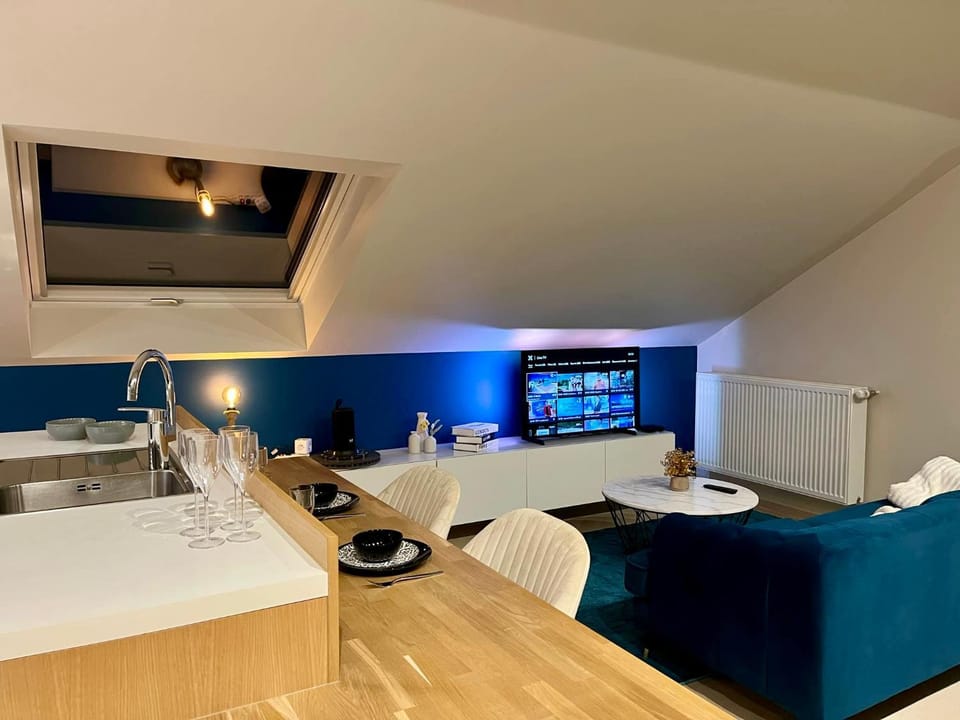 TV and multimedia, Kitchen or kitchenette, Living room, Photo of the whole room, Seating area, Dining area