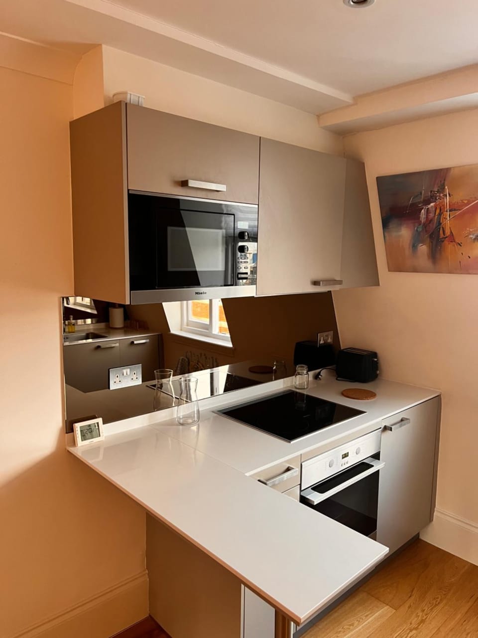 Kitchen or kitchenette, stove