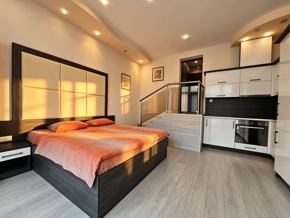 Bed, Kitchen or kitchenette, Photo of the whole room, oven, stove