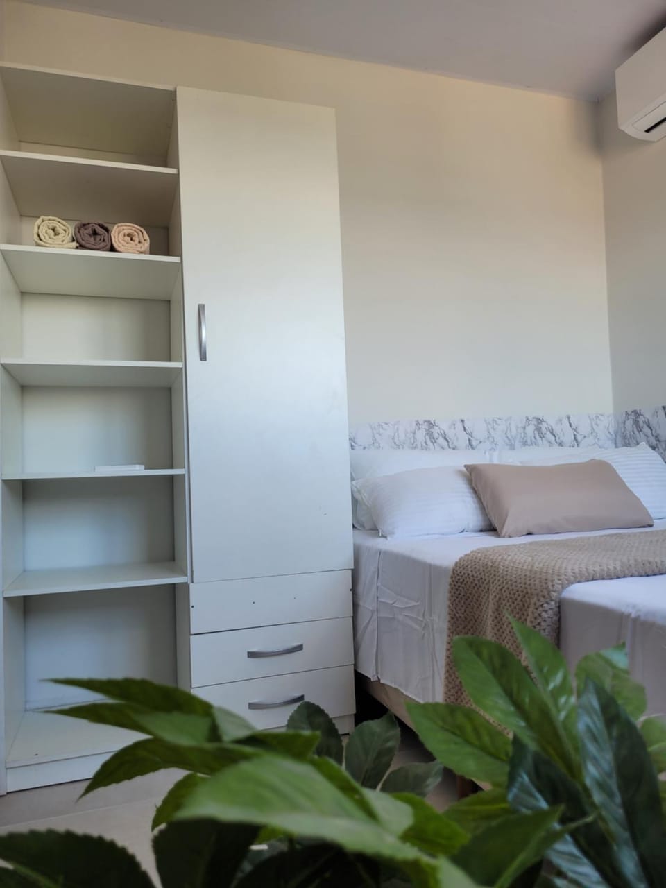 Bed, Photo of the whole room, Bedroom, towels, wardrobe, air conditioner