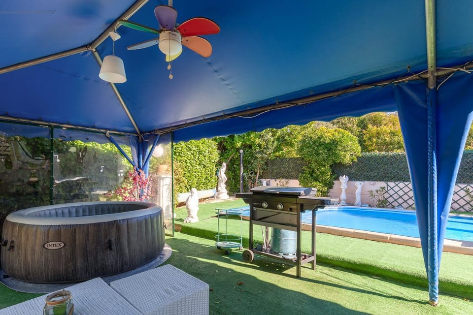 Property building, Living room, Swimming pool