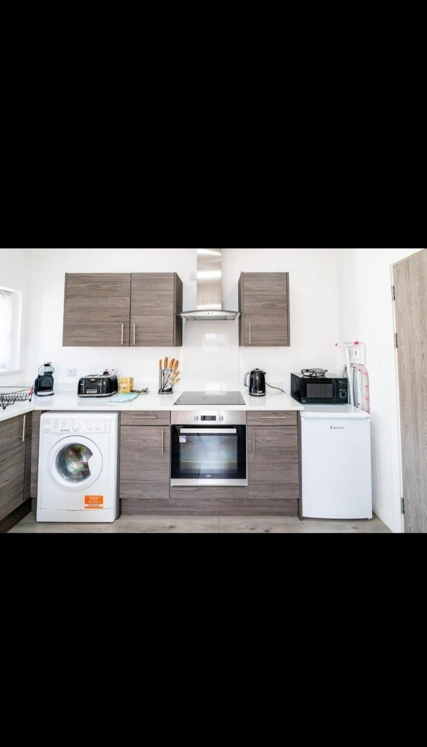 Kitchen or kitchenette, stove