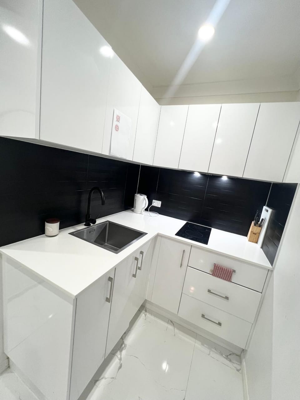 Kitchen or kitchenette, stove