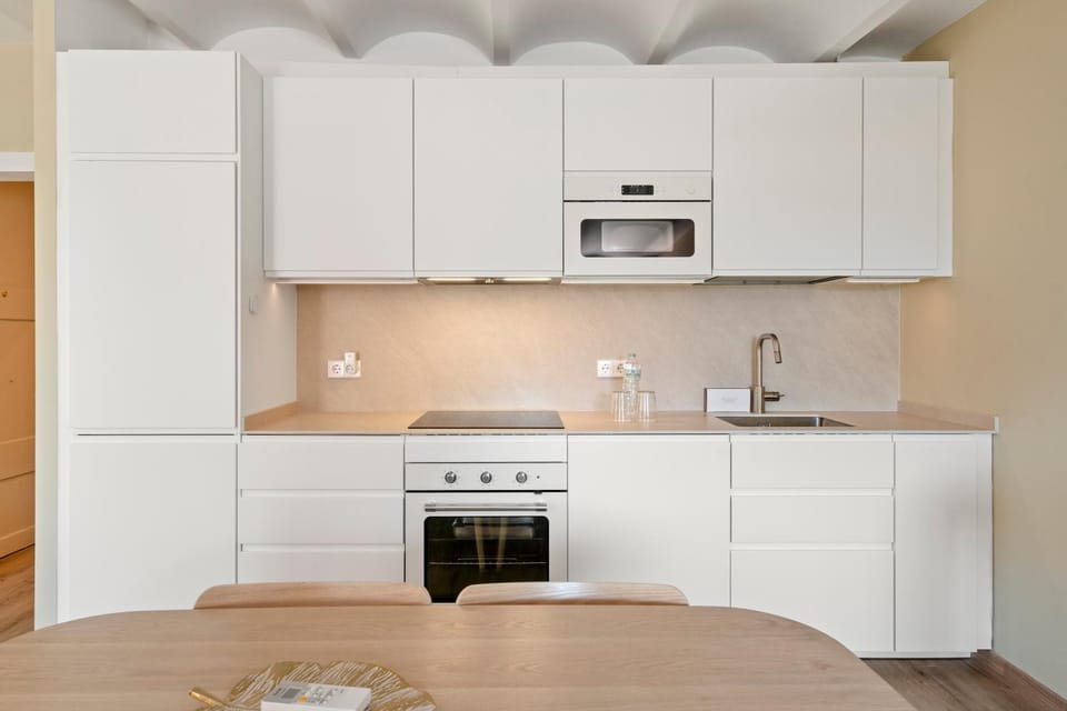 Kitchen or kitchenette, stove