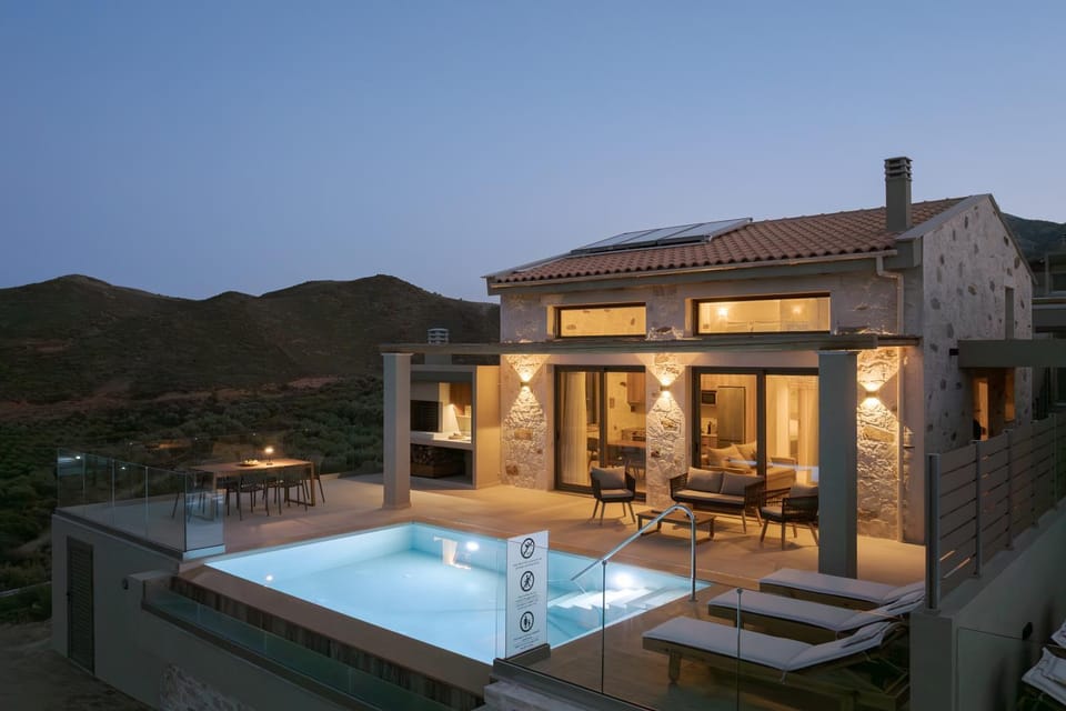 Property building, Patio, Night, Swimming pool
