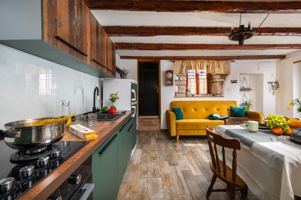 Dining area, dishwasher, stove, kitchen