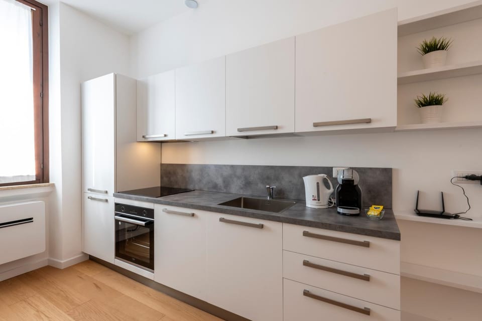 Kitchen or kitchenette, stove