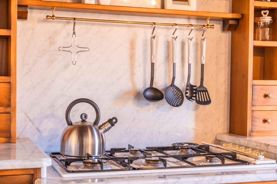 Kitchen or kitchenette, stove