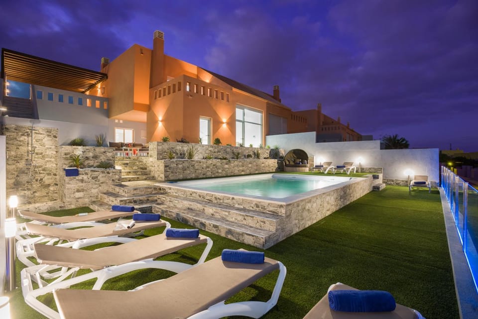 Night, Natural landscape, Pool view, Swimming pool, Swimming pool, sunbed