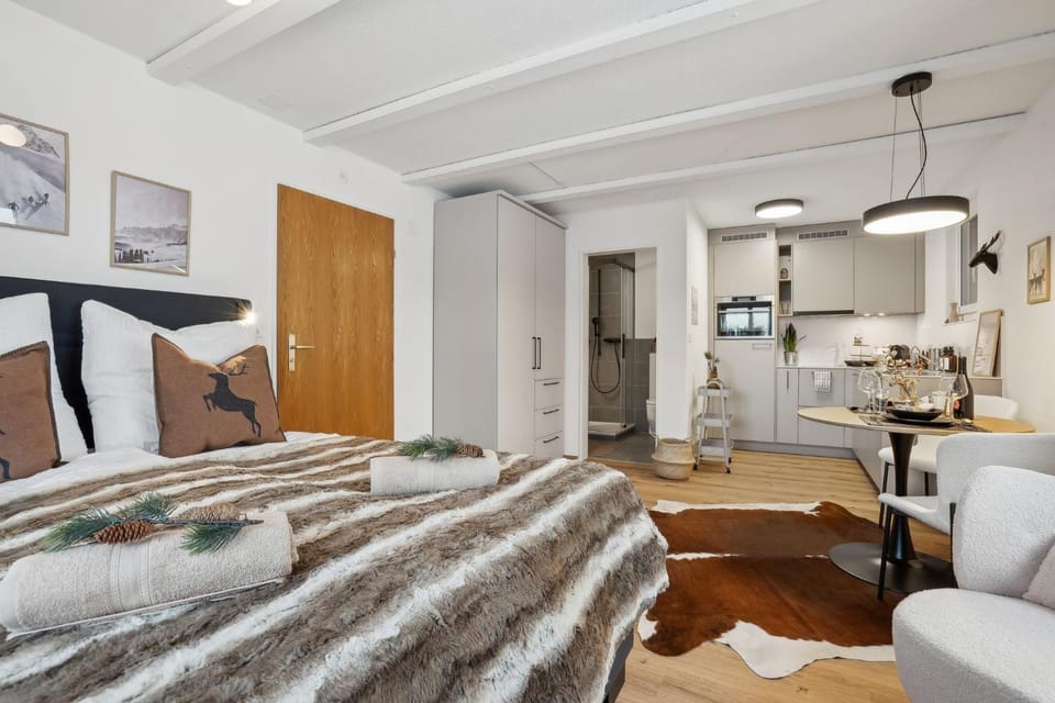 Bed, Kitchen or kitchenette, Living room, Photo of the whole room, Bedroom, stove