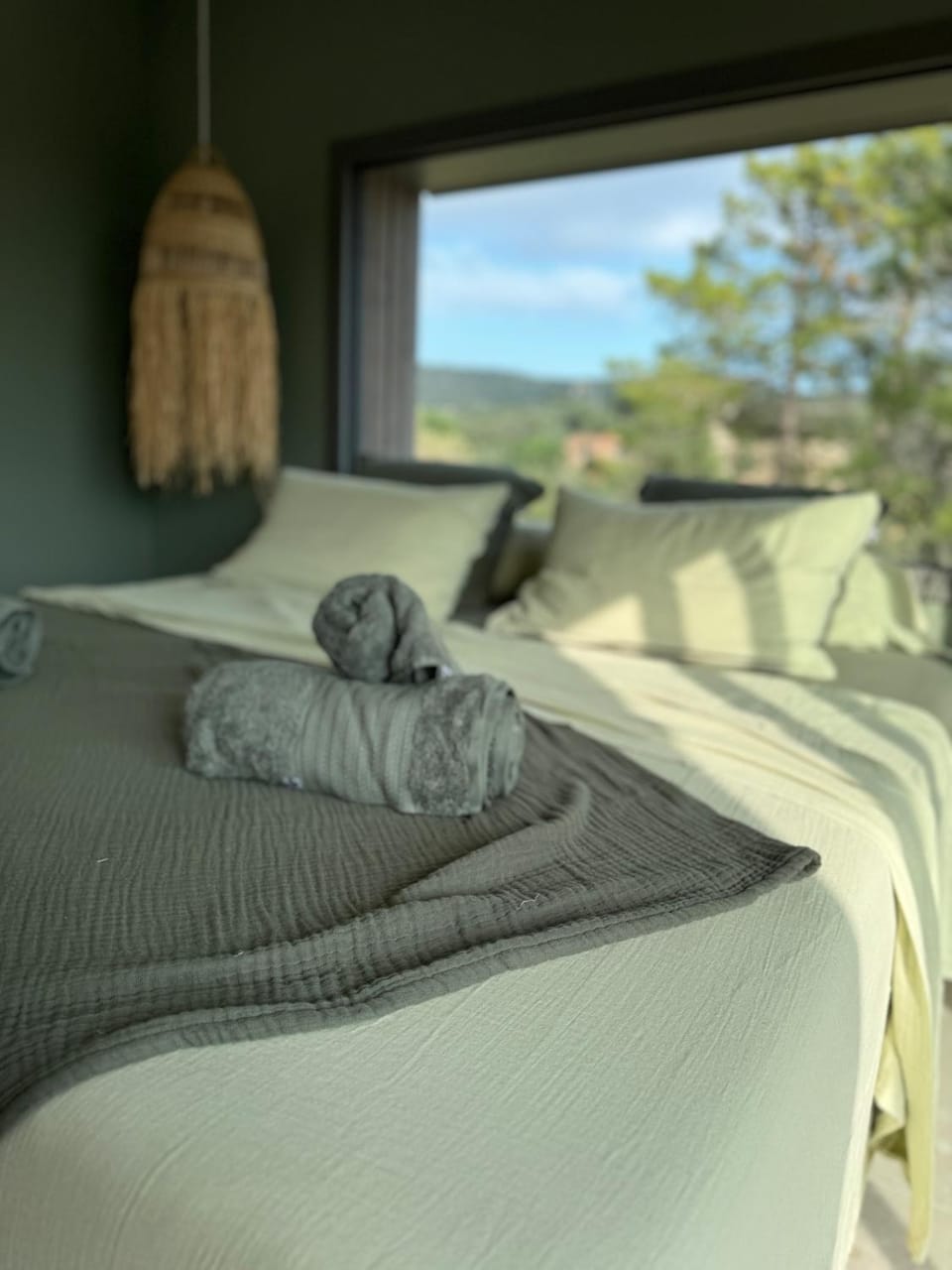Bed, Photo of the whole room, Bedroom, towels