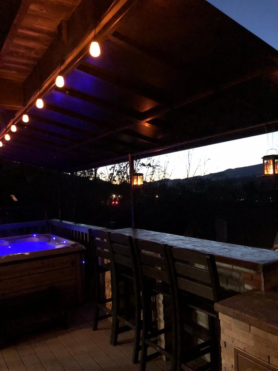 Patio, Night, Natural landscape, Hot Tub, Hot Tub, View (from property/room), View (from property/room), Balcony/Terrace, Balcony/Terrace, Decorative detail, Decorative detail, Seating area, Mountain view, Mountain view