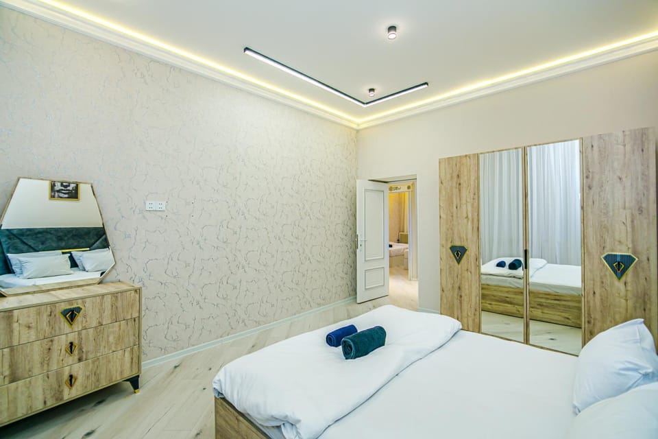 Bed, Photo of the whole room, Bedroom, towels, wardrobe, air conditioner