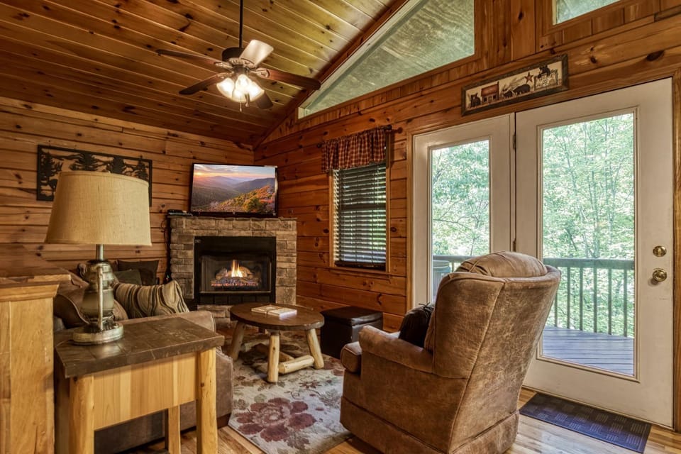 Natural landscape, TV and multimedia, Balcony/Terrace, Living room, Seating area, fireplace
