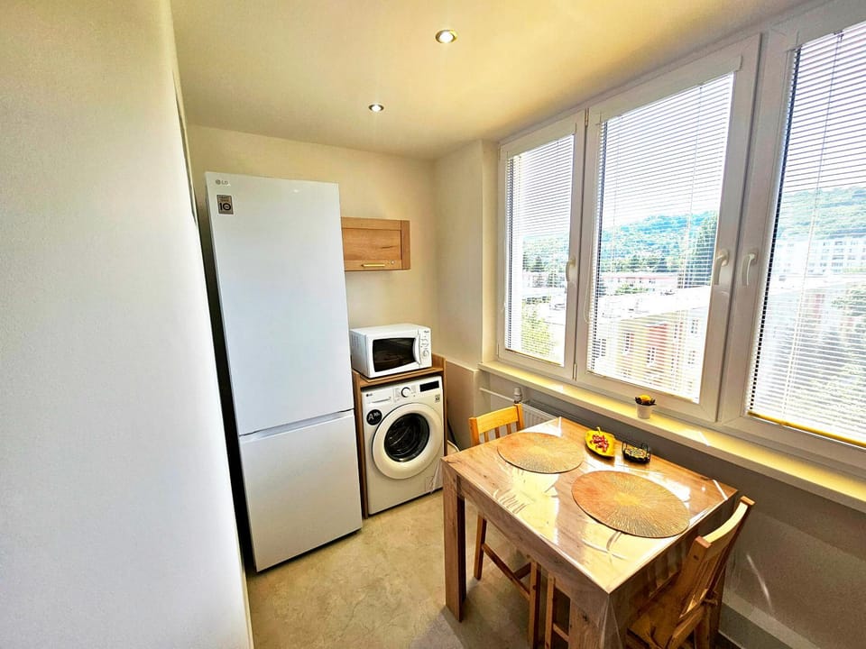 Kitchen or kitchenette, microwave, washing machine